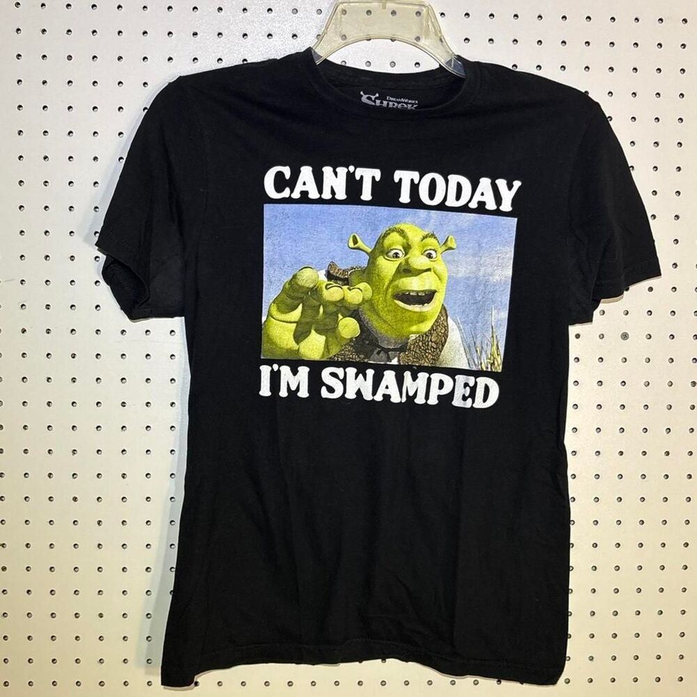 Shrek Can't Today I'm Swamped Black Graphic T-Shirt size small